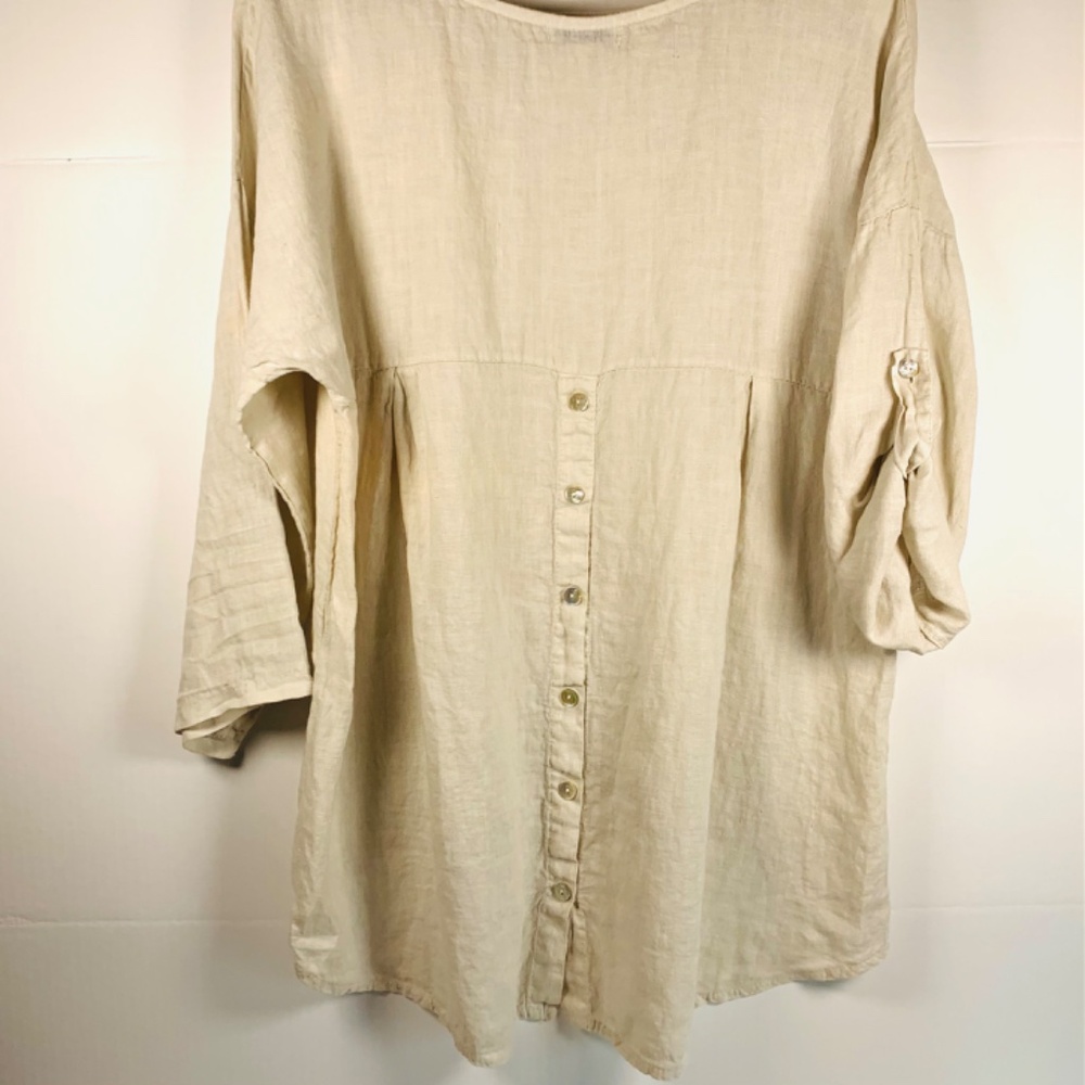 Boho chic 100% Linen Made in Italy tan/beige high low top buttons spring/beach - Picture 8 of 16